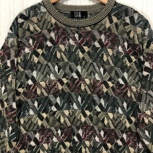 Vintage 90s TSR USA Grandpa Sweater Medium Geometric‎ Abstract Knit Earth Tone